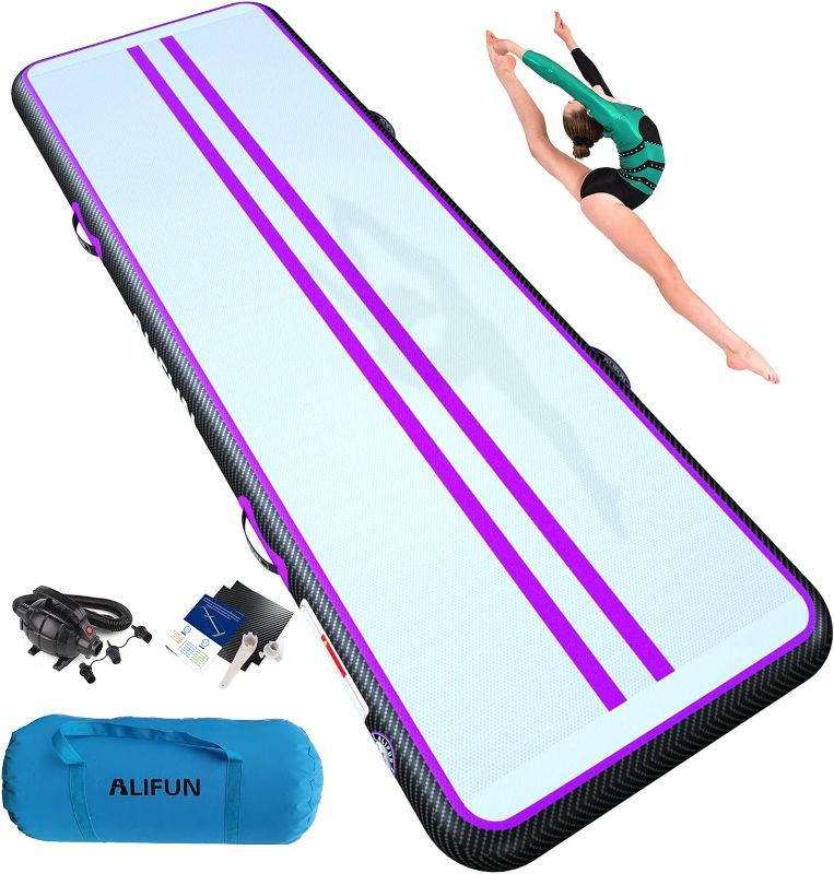 Photo 1 of ALIFUN Inflatable Tumbling Track Mat 6.6ft 10ft 13ft 16ft 20ft 30ft 40ft Length 4/8 Inches Thick 3.3ft/6.6ft Wide Flooring Training Mats for Gymnastics Team...
