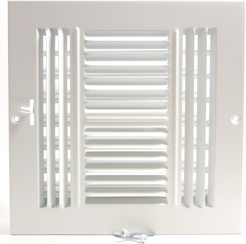 Photo 2 of 8"w X 8"h 4-Way AIR Supply Grille - Vent Cover & Diffuser - Flat Stamped Face - White [Outer Dimensions: 9.75"w X 9.75"h]