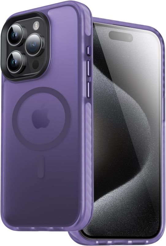 Photo 1 of DASFOND Magnetic Designed for iPhone 15 Pro Max Case, Compatible with Magsafe, Military Grade Drop Protective with Shockproof Strip, Translucent Matte Back Phone Case 6.7 inch, Purple