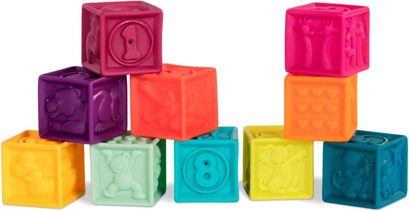 Photo 1 of B. toys – Baby Blocks – Stacking & Building Toys For Babies – 10 Soft & Educational Blocks- Numbers, Shapes, Colors, Animals- One Two Squeeze- 6 Months +