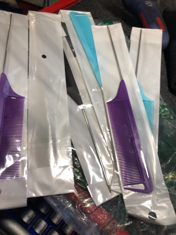 Photo 4 of 6 Pack 8' Triple Teasing Combs For Women Fine Hair,Rat Tail Combs For Girls And Men,Hair Styling For Salon Tail With Steel Needle( purple Colors)