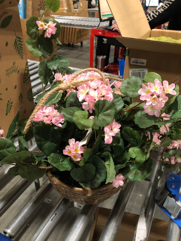 Photo 3 of 24 in. Artificial Geranium Floral Arrangment in Hanging Basket