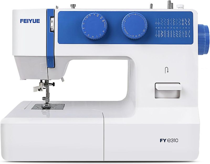 Photo 1 of FEIYUE FYe310 Domestic Sewing Machine with Servo Motor, Controllable Speed, Stabilized Stitch, 105 Stitch Applications, Dual LED Lights (Blue)
