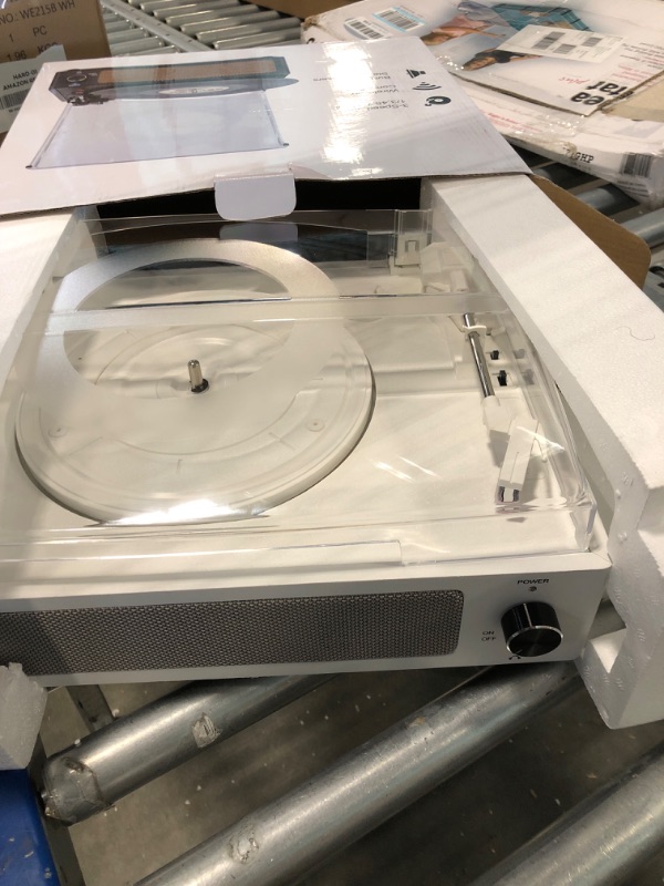 Photo 1 of Vinyl Record Player with Speaker Vintage Turntable for Vinyl Records, Belt-Driven Turntable Support 3-Speed, Wireless Playback, Headphone, AUX-in, RCA Line LP Vinyl Players for Sound Enjoyment White
