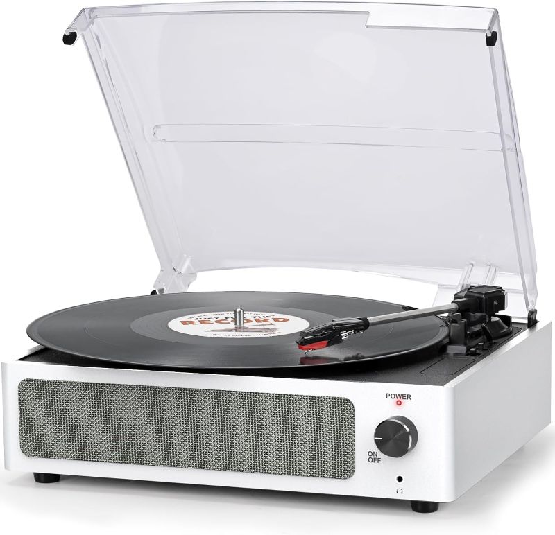 Photo 1 of Vinyl Record Player with Speaker Vintage Turntable for Vinyl Records, Belt-Driven Turntable Support 3-Speed, Wireless Playback, Headphone, AUX-in, RCA Line LP Vinyl Players for Sound Enjoyment White
