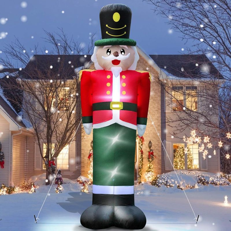 Photo 1 of 12 Feet Nutcracker Christmas Inflatable LED Light Up Decor Outdoor Holiday Decoration Blow Up Soldier Model Scene for Garden Indoor Porch Lighted Christmas Party
