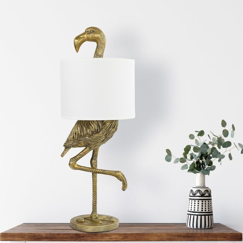 Photo 1 of Creative Co-Op Resin Flamingo Table Lamp with Linen Shade, Gold Finish
*no flamingo head included*