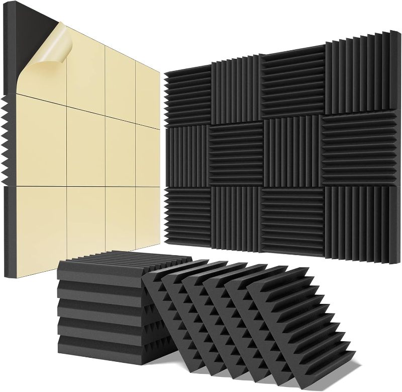 Photo 1 of 12 pack Acoustic Panels Self-Adhesive, 2" X 12" X 12" Quick-Recovery Sound Proof Foam Panels, Acoustic Foam Wedges High Density, Soundproof Wall Panels for Home Studio,Carbon Black
