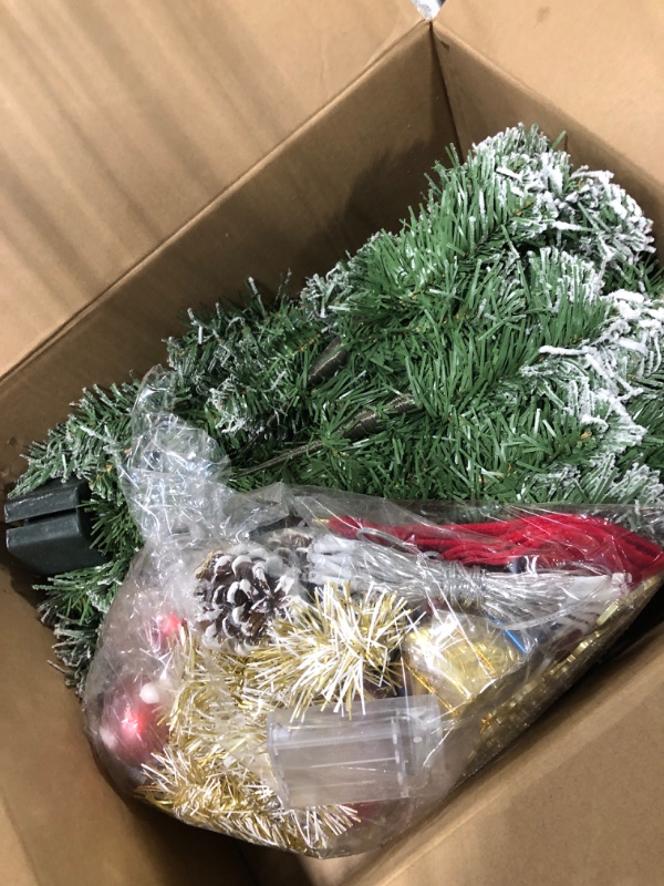 Photo 1 of 3FT Artificial Christmas Tree Decorations - Christmas 36 Inch Mini Table Top Tree, Xmas Desk Small Tree with 30 LED Warm Lights, Hanging Ornaments for Home Decor Indoor Office Holiday Tabletop Party 3ft-green Christmas Tree
