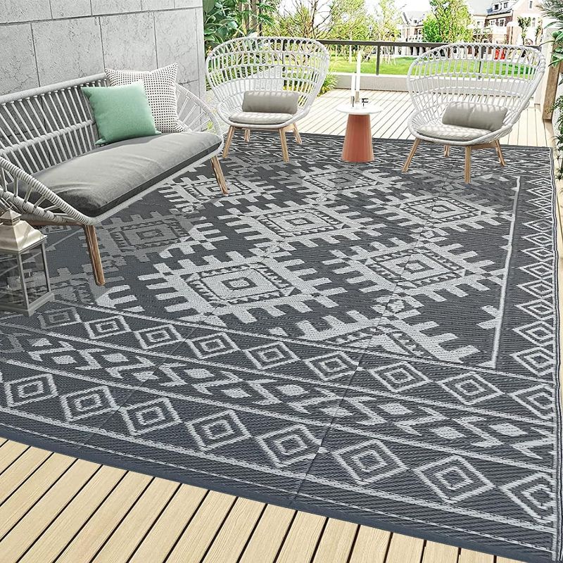 Photo 1 of Outdoor Rugs for Patio Clearance - 5'x8' Waterproof Reversible Indoor Outdoor Rug Carpet, Portable Plastic Straw Rug for RV Camping, Picnic, Beach, Porch, Deck(Rug003#,Gray)
