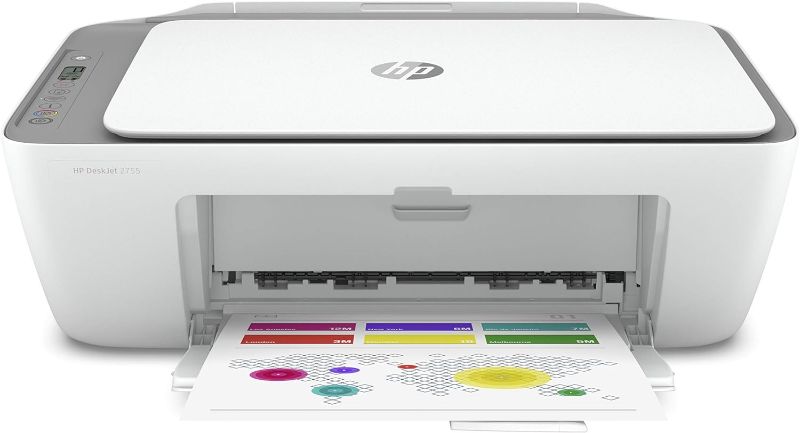 Photo 1 of HP DeskJet 2755e Wireless Color All-in-One Printer with bonus 6 months Instant Ink (26K67A), white