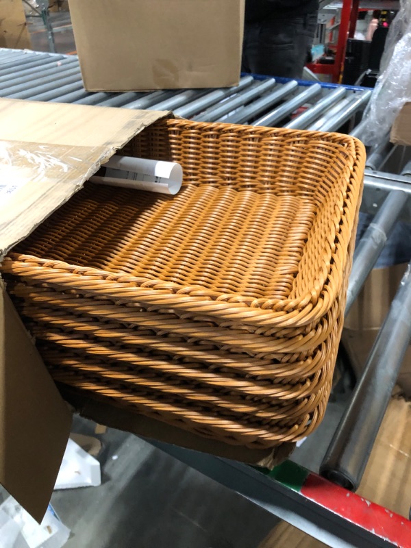 Photo 3 of 6 Pack 15.8 Inch Poly Wicker Bread Basket Imitation Rattan Woven Bread Baskets Woven Tabletop Food Fruit Vegetables Serving Basket for Restaurant Serving Display Outdoor Restaurant Home Kitchen