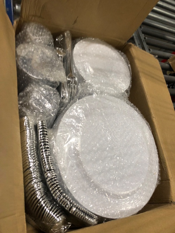 Photo 6 of 600 Piece Silver Dinnerware Party Set (100 Guest), 100 Dinner Plastic Plates, 100 Salad Silver Plates, 100 Silver Plastic Silverware Set, 100 Silver Plastic Cups, Disposable Party Pack, Wedding, Party Silver (600 Piece)