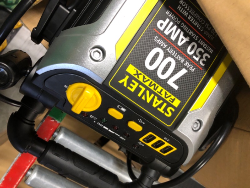Photo 1 of STANLEY FATMAX J7CS Portable Power Station Jump Starter: 700 Peak/350 Instant Amps, 120 PSI Air Compressor, 3.1A USB Ports, Battery Clamps