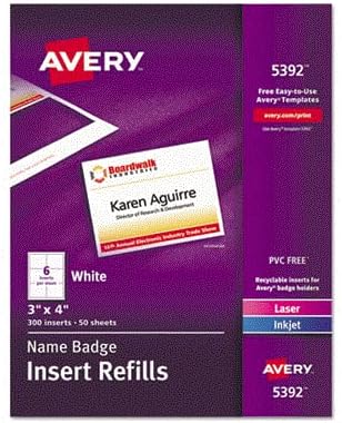 Photo 1 of Avery Name Badge Insert Refills, Cardstock, 3" x 4", White
