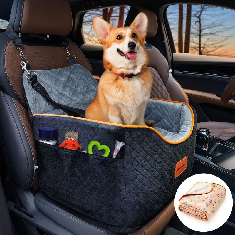 Photo 1 of AlfaTok Memory Foam Booster Dog Car Seat with Washable Removable Cover, Elevated Pet Car Seat, Anti-Slip Sturdy Dog Booster Seats for Small Dogs 25lbs, Dog Seat Belt, Storage Pocket, Dog Blankets
*not in original box*  - blanket not included