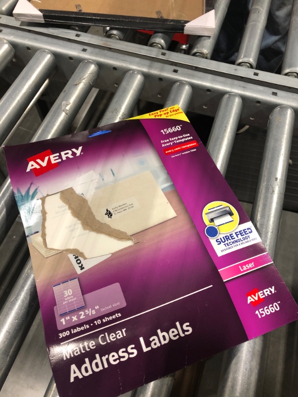 Photo 2 of Avery Easy Peel Address Labels, Clear, 1" x 2-5/8", 300 Labels (15660)