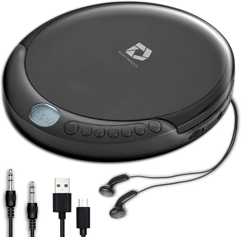 Photo 1 of Deluxe Products CD Player Portable with 60 Second Anti Skip, Stereo Earbuds, Includes Aux in Cable and AC USB Power Cable for use at Home or in Car Black_CD *missing charger*