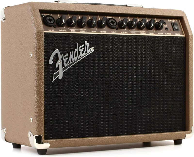 Photo 1 of Fender Acoustasonic Guitar Amp for Acoustic Guitar, 40 Watts, with 2x6.5 Inch Speakers, Chorus Effect, Dual Front-panel Inputs, 9.8Dx17.6Wx15.5H Inches, Brown/Wheat
