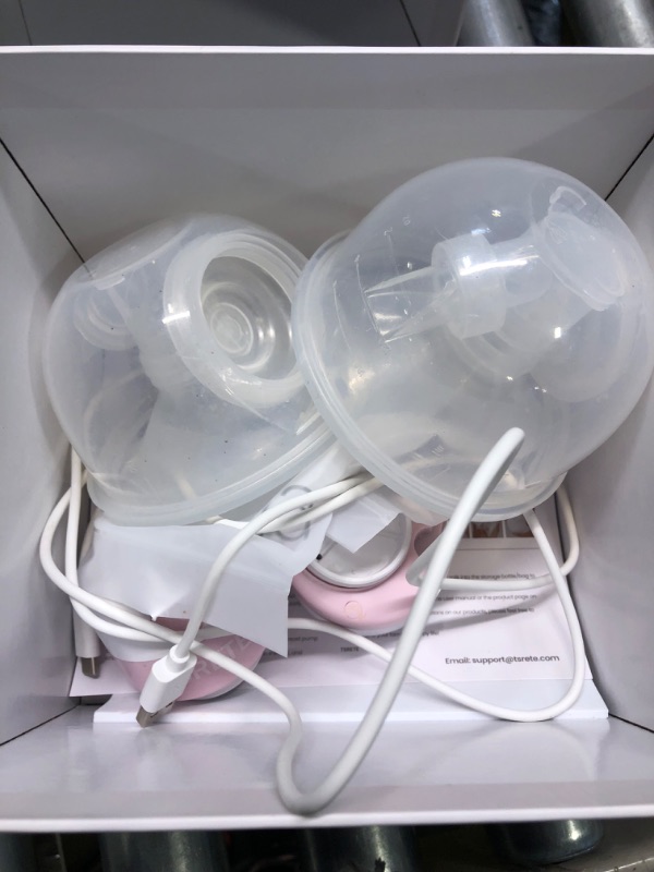 Photo 1 of Breast Pump,Double Wearable Breast Pump,Electric Hands Free Breast Pumps with 2 Modes,9 Levels,LCD Display,Memory Function Rechargeable Double Milk Extractor with Massage and Pumping Mode-27mm Flange 27MM Pink