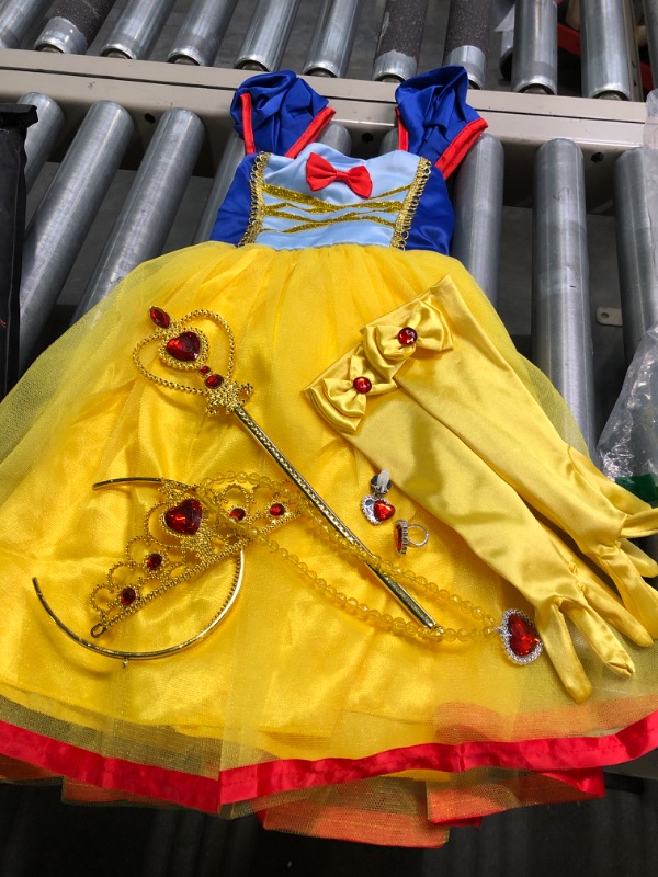 Photo 2 of Aoiviss Snow White Costume for Girls Princess Dress Up Clothes Halloween Cosplay Outfit Yellow(with Accessories) 2T/100