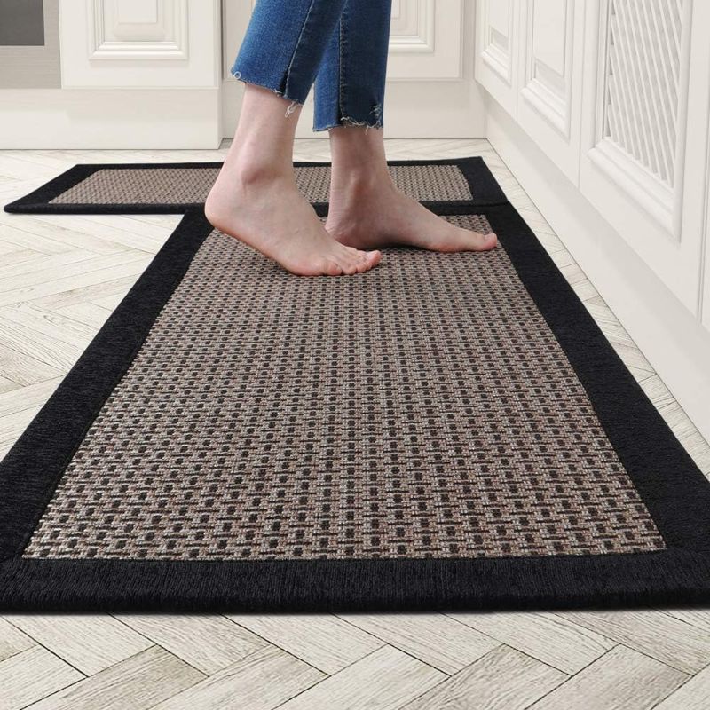 Photo 1 of AMOAMI Kitchen Rugs and Mats Non Skid Washable, Absorbent Rug for Kitchen, Large Kitchen Floor Mats for in Front of Sink, 2 PCS Set 20"x32"+20"x48" 20"x32"+20"x48" Black