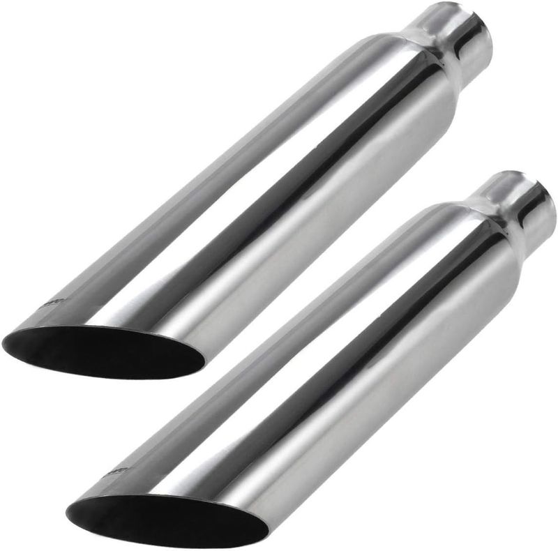Photo 1 of 2 PCS Universal Stainless Steel Exhaust Tip 2.25" Inlet 3.5" Outlet 18" Long Car Truck Weld On Exhaust Tailpipe Tips Slant Cut