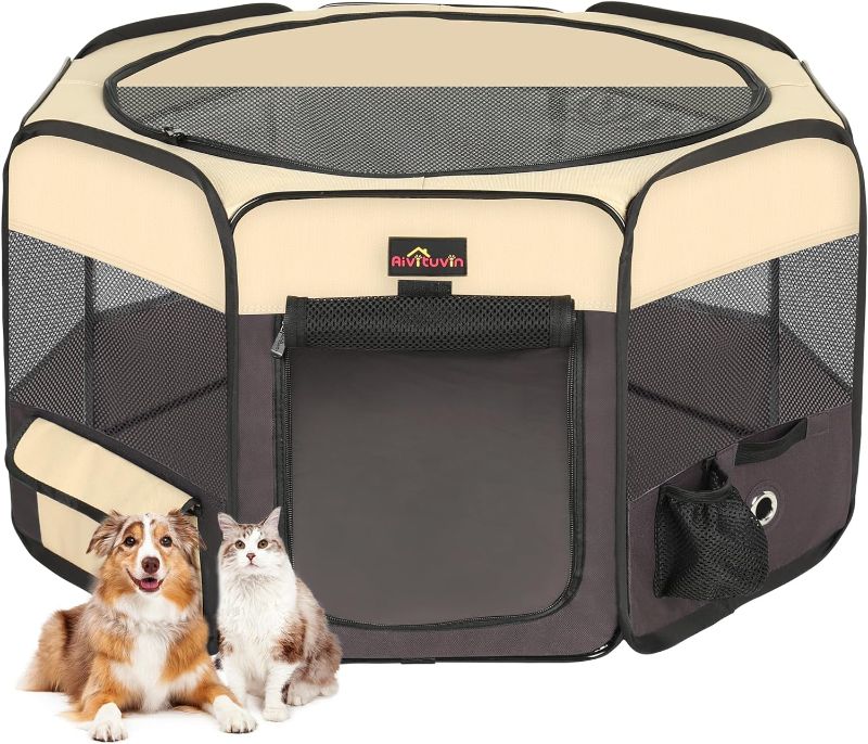 Photo 1 of Aivituvin Portable Dog Playpen, 36" Foldable Pet Playpen for Dogs Cats, Exercise Puppy Playpen Pet Tent Indoor/Outdoor Use, Water-Resistant Bottom and Removable Shade Cover