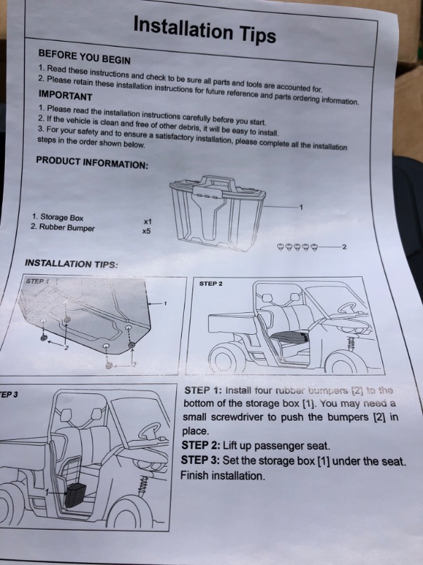 Photo 4 of Removable Storage Bin Compatible with Can Am Defender,CPOWACE Passenger Underseat Waterproof Storage Box Compatible with HD5/HD8/Max HD8/HD10/Max HD10 2016-2022,Replace #715003314 passenger seat storage