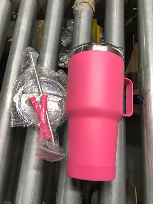 Photo 2 of 40 oz Tumbler with Handle and Straw lid, Insulated & Reusuable Stainless Steel 40oz tumbler, Designed for hot and cold drinks, Leak Proof Lid Technology (Hot Pink)