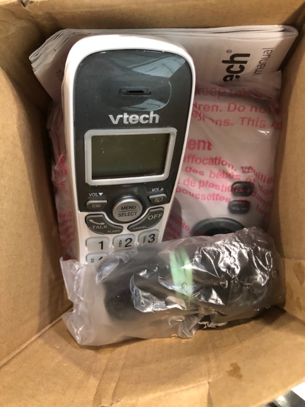 Photo 2 of VTech VG104 DECT 6.0 Cordless Phone for Home with Answering Machine, Blue-White Backlit Display, Backlit Buttons, Full Duplex Speakerphone, Caller ID/Call Waiting, Reliable 1000 ft Range (White/Grey) Caller ID + Answering Machine White