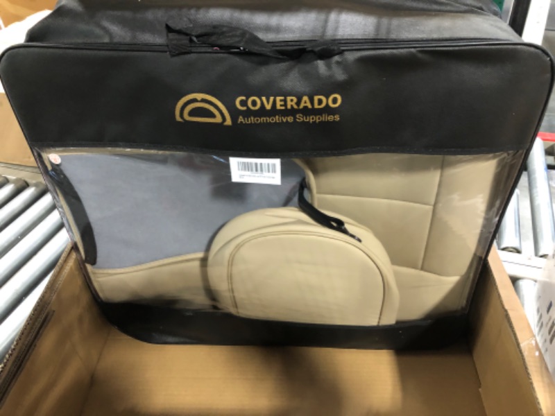 Photo 3 of Coverado Car Seat Covers, Premium Nappa Leather Front and Rear Seat Covers 5pcs, Universal Auto Interior Full Set Universal Fit for Most Cars, Sedans, SUVs and Trucks, Beige BG