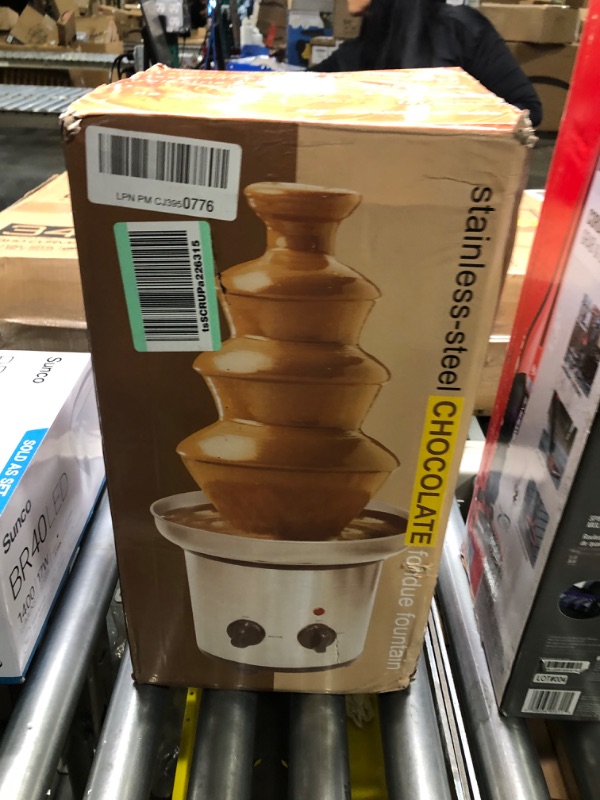 Photo 1 of 4 Tier Chocolate Fondue, Stainless Steel Electric Chocolate Fondue Fountain Set with 6 Pieces of Stainless Steel Forks Melts Cheese, Candy and Liqueur, 4-lb Capacity