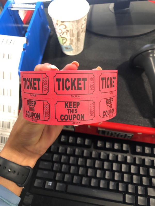 Photo 2 of 1000 Tacticai Raffle Tickets, Red (8 Color Selection), Double Roll, Ticket for Events, Entry, Class Reward, Fundraiser & Prizes A - Double Roll - 1,000 Tickets - Keep - Red