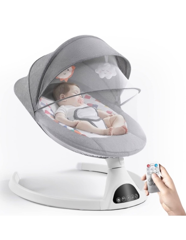 Photo 1 of Jaoul Electric Portable Baby Swing for Infants, Newborn, Bluetooth Touch Screen/Remote Control Timing Function 5 Swing Speeds Aluminum Baby Rocker Chair with Music Speaker 5 Point Harness Gray