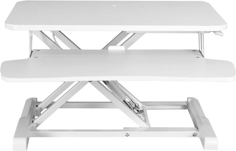 Photo 1 of  26 inch Desk Converter, K Series, Height Adjustable Sit to Stand Riser, Dual Monitor and Laptop Workstation with Keyboard Tray, White, DESK-V026KW