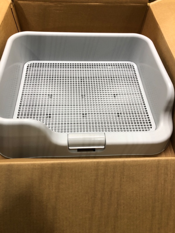 Photo 2 of [DogCharge] Indoor Dog Potty Tray – with Protection Wall Every Side for No Leak, Spill, Accident - Keep Paws Dry and Floors Clean (Tray Only, Grey) Tray Only Grey