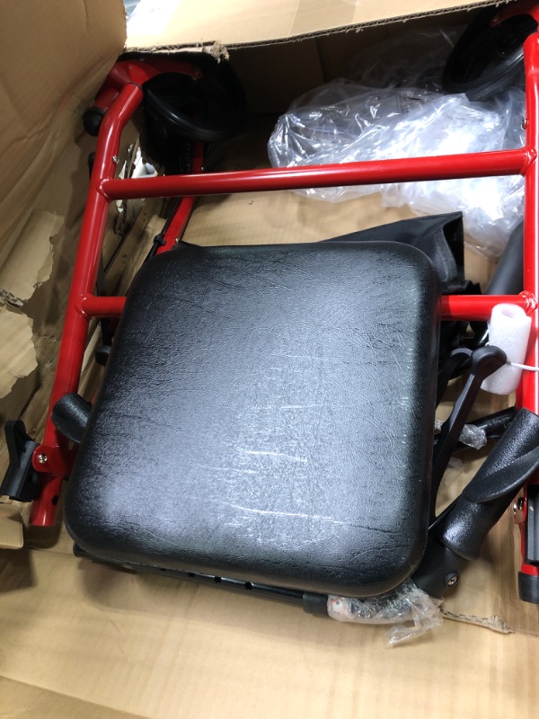 Photo 1 of Drive Medical 10257RD-1 Four Wheel Rollator with Fold Up Removable Back Support, Red