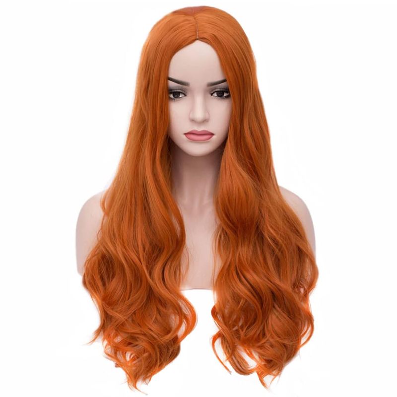 Photo 1 of BERON 27 Inches Orange Wig Long Curly Wig Orange Wig for Women Ginger Wig Heat Resistant Synthetic Hair Dark Orange Wig