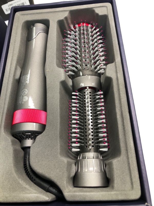 Photo 1 of Hair Dryer Brush and Volumizer Styler, Hot Air Brush, Negative Ionic Electric Hair Curler Straightener Brush, Detachable & Interchangeable Brush Head Attachment, for Straightening Curling Drying Grey+pink