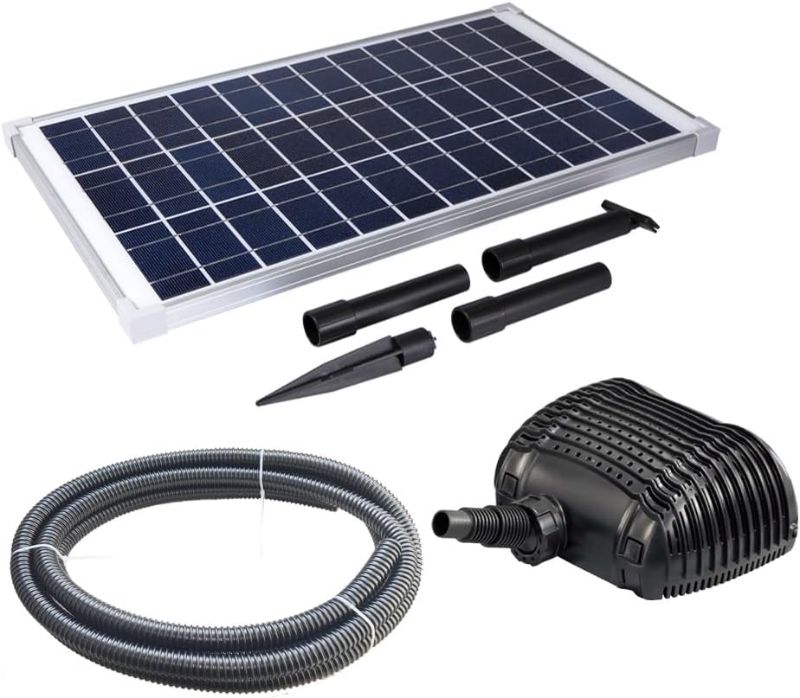 Photo 1 of My Natural Pond MNP Powerful Submersible Solar Powered Pond Pump Kit with Panels and Hose. No Battery. Advanced design (1 Panel: 698 GPH - 6 Max. Head Feet - 25 Watts)