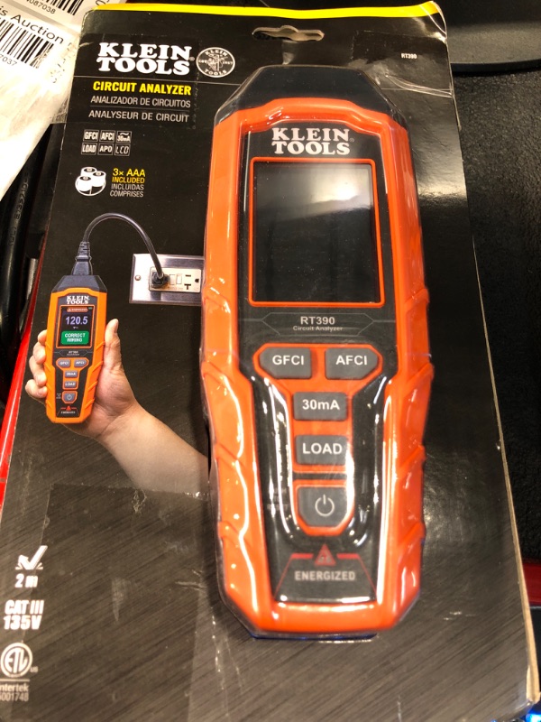 Photo 1 of Klein Tools RT390 Circuit Analyzer with Large LCD, Identifies Wiring Faults, GFCI and AFCI Tester, Voltage Drop, Displays Trip Time , Orange Receptacle Tester w/Voltage Drop