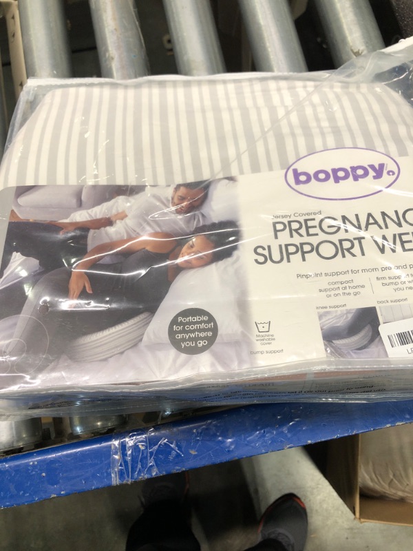 Photo 2 of Boppy Pregnancy Wedge Pillow with Removable Jersey Pillow Cover, Gray Modern Stripe, Firm, Compact Support, Prenatal and Postnatal Positioning