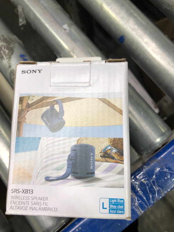 Photo 2 of Sony SRS-XB13 EXTRA BASS Wireless Bluetooth Portable Lightweight Compact Travel Speaker, IP67 Waterproof & Durable for Outdoor, 16 Hour Battery, USB Type-C, Removable Strap, & Speakerphone, Light Blue Light Blue Speaker