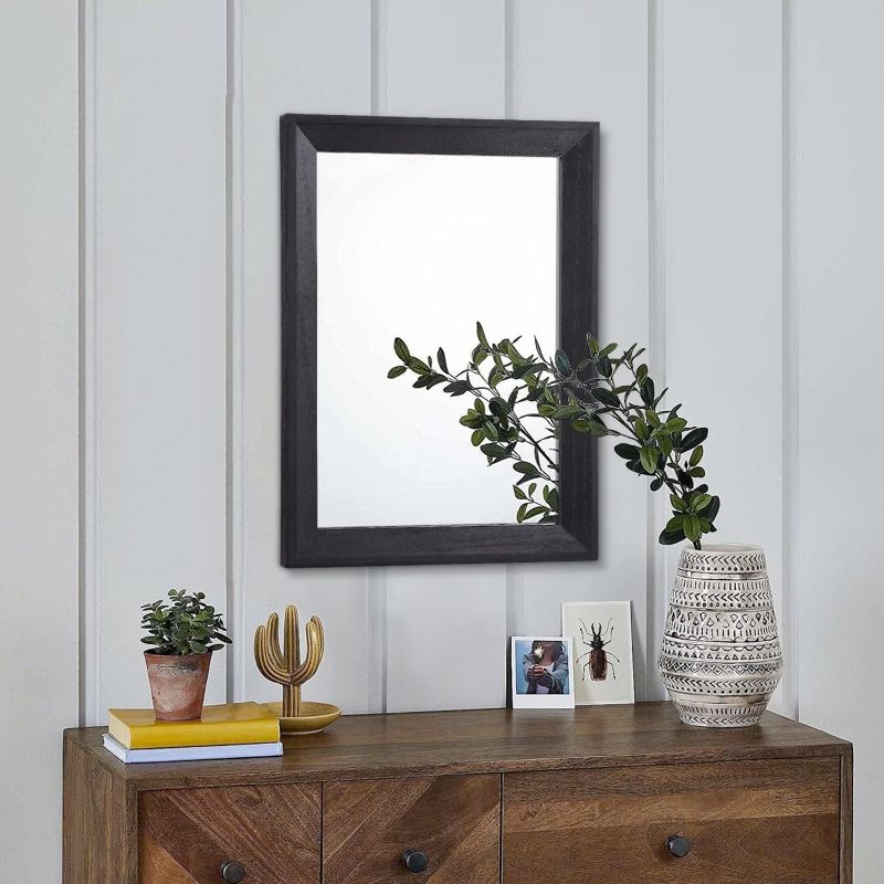 Photo 1 of AAZZKANG Rustic Mirrors for Wall 20"x16" Rectangle Wood Frame Mirror Farmhouse Bedroom Bathroom Decorative Mirror 20x16 Inch BLACK