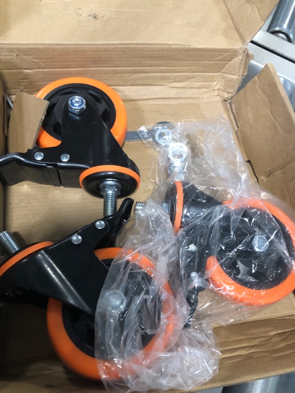 Photo 3 of 4 Inch Caster Wheels 2200Lbs, Threaded Stem Casters Set of 4 Heavy Duty, 1/2"-13 x 1" (Screw Diameter 1/2", Stem Length 1"), Safety Dual Locking Industrial Castors, Wheels for Cart, Furniture 4 inch 1/2"-13x1"