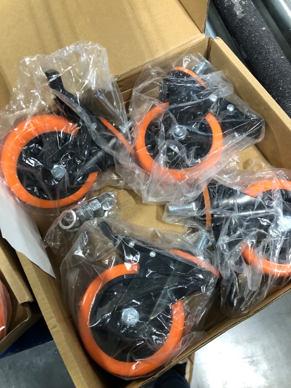 Photo 3 of 4 Inch Caster Wheels 2200Lbs, Threaded Stem Casters Set of 4 Heavy Duty, 1/2"-13 x 1" (Screw Diameter 1/2", Stem Length 1"), Safety Dual Locking Industrial Castors, Wheels for Cart, Furniture 4 inch 1/2"-13x1"