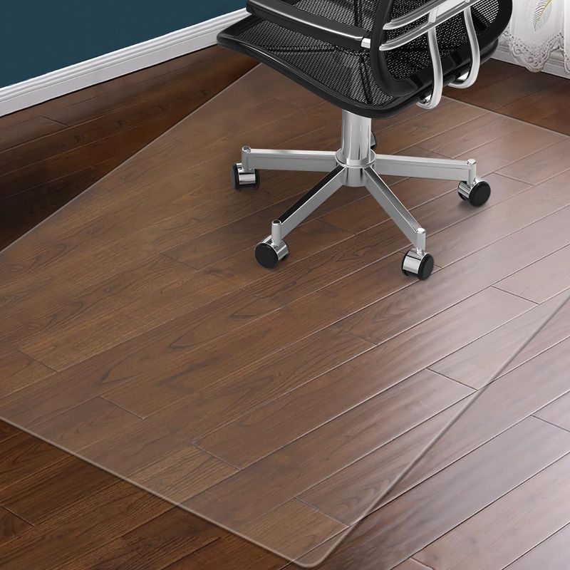 Photo 1 of Clear Chair Mat for Hardwood Floor: 48" x 36" Plastic Office Chair Mats for Hard Wood and Tile Floor, Easy Glide No-Slip Floor Mat for Rolling Chair, Heavy Duty Pvc Floor Protector under Computer Desk
