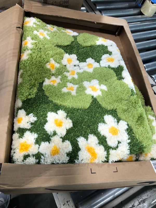 Photo 3 of 3D Moss Rug 47"x49" Stereo Irregular Rug Flowers Moss Rug for Bedroom Large Green Moss Carpet Moss Area Rugs for Living Room Washable Rug with Non-Slip Backing Aesthetic Rug for Home Decor Green 47"x49"