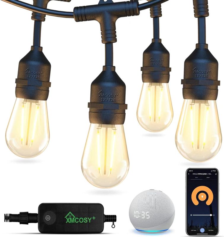 Photo 1 of XMCOSY+ Outdoor String Lights, Smart Patio Lights 49Ft, APP WiFi Control, Work with Alexa, 15 LED Edison Bulbs, Waterproof, Extendable, Dimmable String Lights for Outside Patio Porch
